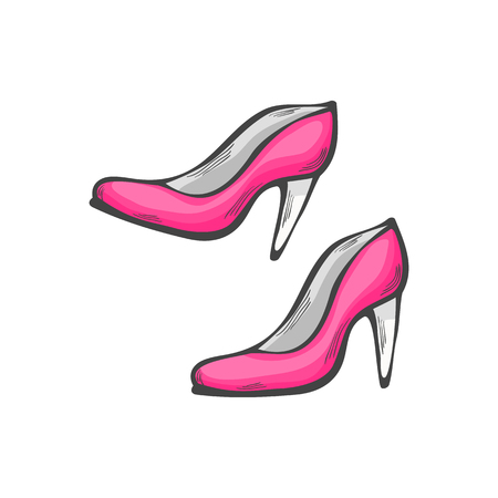 Female shoes.Women high heels pink shoes vector illustration isolated on a white background.Fashion accessoriesのイラスト素材
