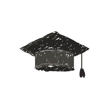 Vector cap,hat graduate icon,sign,symbol,pictogram in doodle style hand draw isolated on a white backdrop.のイラスト素材