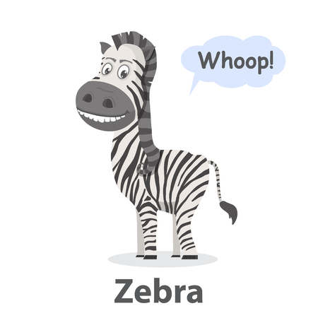 Zebra vector illustration.Cartoon cute zebra with isolated on a white background.Cheerful zebra with speech bubble.From the series what the say animals.Zoo animal jungle zebraのイラスト素材