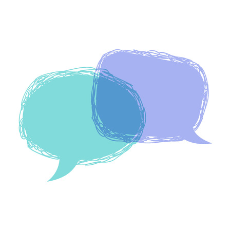 Speech bubbles.Vector talking bubble hand draw blue and purple isolated on a white background communication signのイラスト素材