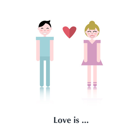 Man and woman couple.Vector people icon,pictogram.Concept of relationship,male,female,red,couple,over white and text Love is, in flat styleのイラスト素材