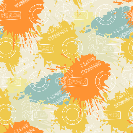 Summer pattern on the background of colorful blots inksのイラスト素材