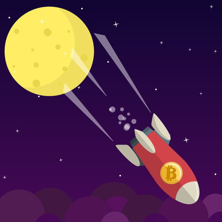 Bitcoin falls down from the moon concept of crypto-currencyのイラスト素材