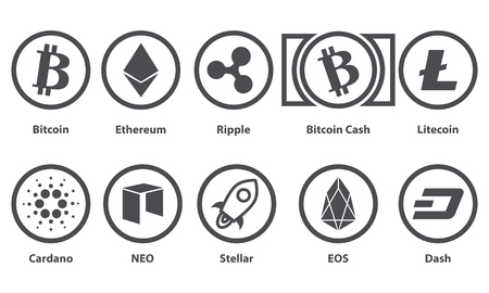 Cryptocurrency set with nameのイラスト素材