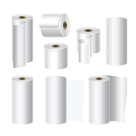 Realistic toilet and towel paper roll mock up setのイラスト素材
