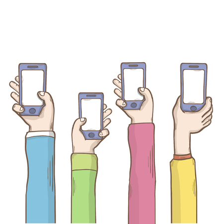 Hands and phone vector illustration.のイラスト素材