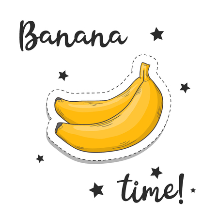 Banana sticker. Fashion patch element with quote Banana Timeのイラスト素材