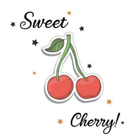 Cherry sticker. Fashion patch element with quote Sweet cherry conceptのイラスト素材