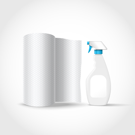 Vector realistic spray bootle and paper towelのイラスト素材