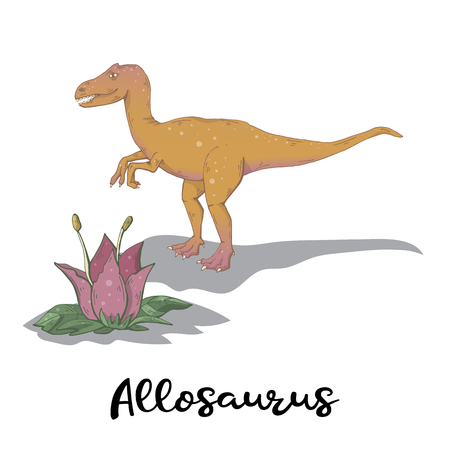 Allosaurus vector with plant isolated on a white background.Wild creature predator.Dinosaur period.Reptile animalのイラスト素材