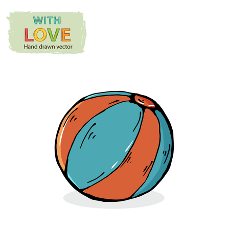 Vector kid ball hand draw in doodle style,isolated on a white background with shadow.Children toy, outdoor activitiesのイラスト素材