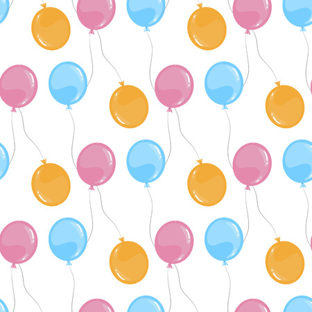 Seamless pattern with colorful balloons in flat style on a white background.Endless texture for celebration,party design.Vector air balloonsのイラスト素材