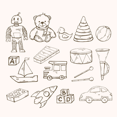 Vector toys set.Children toys collection with robot, duckのイラスト素材