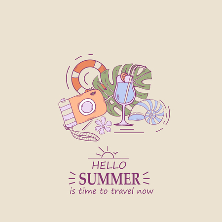 Vector concept banner with text Hello summerのイラスト素材