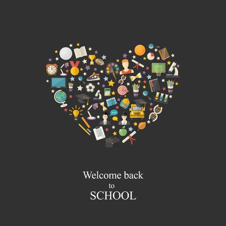 Education,knowledge icon set in heart symbol in flat style vectorのイラスト素材