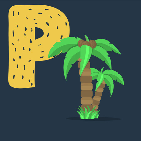 Palm tree with coconut vector with letter Pのイラスト素材