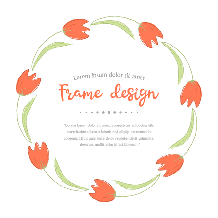Wreath with leaf and  tulips flowers isolated on a white background.Vector Spring flower nature decorative plantsのイラスト素材