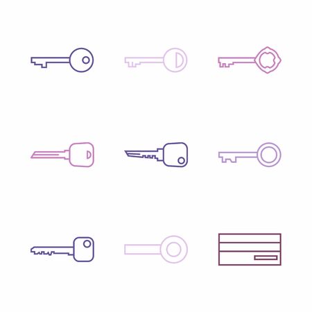 Vector Keys set icon,sign,pictogram,symbol in purple tones thin line style isolated on a white  background.Safety outline iconのイラスト素材