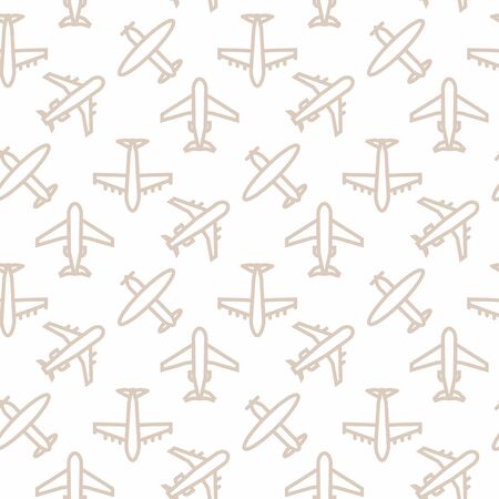Plane seamless pattern  isolated on a white  background  thin line or outline  style.Airplane silhouette,model plane.Fly and jet  collectionのイラスト素材