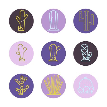 Cactus icon set.Vector collection of exotic plants.のイラスト素材