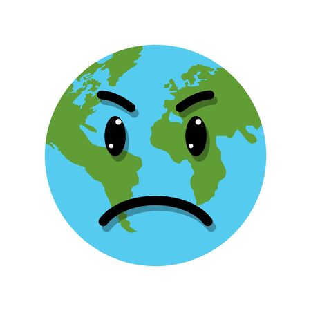 Earth globe angry emotion face vector illustration isolated on a white backgorund.Earth face .Earth emotion.Angry planet.Save planet conceptのイラスト素材