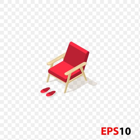 Isometric armchair,home decor,home slippers. with shadow.Scandinavian furniture isolated on a transparent backgroundのイラスト素材