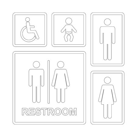 Toilet icon set, domestic room outline over whiteのイラスト素材