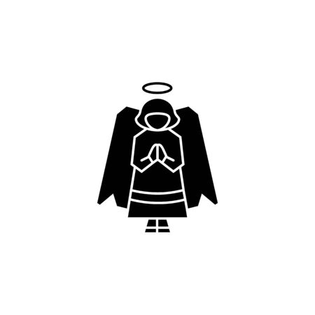 Angel easter black icon isolated on a white background.Easter element design.Religion concept.Vector signのイラスト素材