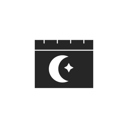 Calendar with a t moon and a star black icon isolated on a white background.Ramadan holiday design element.Religion muslims signのイラスト素材