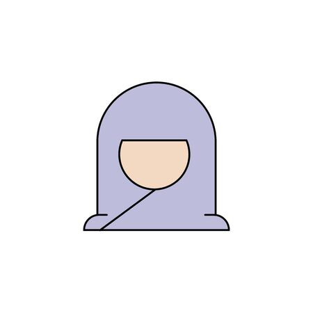 Muslim woman in  avatar flat and thin line icon isolated on a white background.Ramadan holiday design element.Religion muslims signのイラスト素材