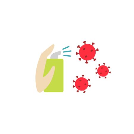 Hand with antiseptic in a bottle and desinfictant liquid kills germs and viruses icon black in flat style isolated on a white backgroundのイラスト素材