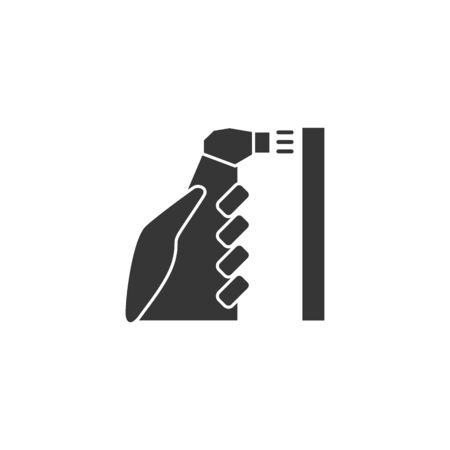 Hand with antiseptic in a bottle and desinfictant liquid sprays and processes the surface icon black in flat style isolated on a white backgroundのイラスト素材