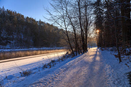 Early morning above river Vltava in winter time