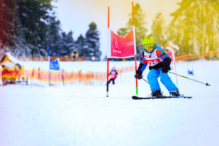 Ski, skier, winter sports - portrait of happy skiersのeditorial素材