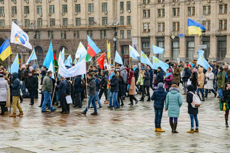 KYIV, UKRAINE - FEBRUARY 26, 2017: On the streets of the city is a march of solidarity in support of the Crimean Tatars, Ukrainians and people of other nationalities who reside in a temporarily occupied Crimea and preserve their own dignity and loyalty toのeditorial素材