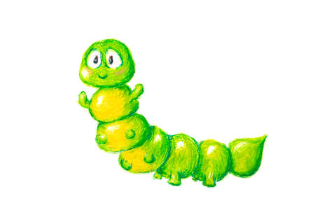 Isolated green cute crayon caterpillarの写真素材