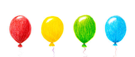 Air balloons, crayon pencil drawing, isolated on whiteの写真素材