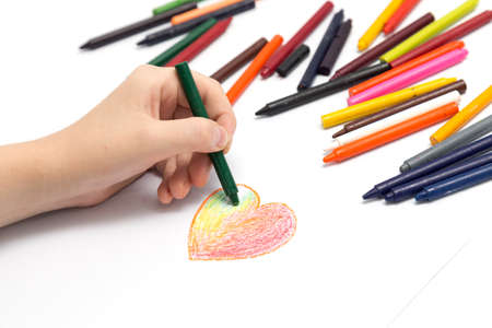 Hand drawing with colored crayons pastelsの写真素材
