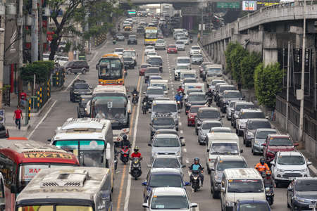 Manila, Philippines - January, 20, 2020: Heavy traffic, many cars on Edsa road in rush hourのeditorial素材