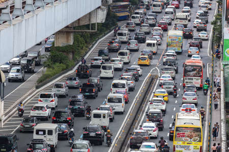 Manila, Philippines - January, 20, 2020: Heavy traffic, many cars on Edsa road in rush hourのeditorial素材