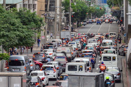 Manila, Philippines - January, 20, 2020: Heavy traffic, many cars on Edsa road in rush hourのeditorial素材