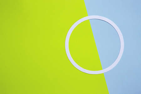 Abstract geometric pattern design with round frame: pastel green blue color paper flat lay. background, textureの写真素材