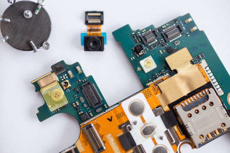 Toronto, Canada - May, 23,2020: Close up background of disassembled mobile phone repairing, cleaning or diagnostic.のeditorial素材