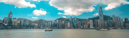 Hong Kong, Hong Kong - September, 26, 2017: Victoria harbor seascape during the day, blue sky. Popular tourist landmarkのeditorial素材