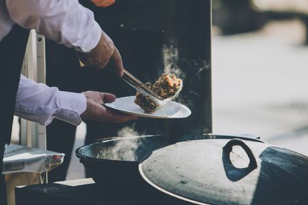 serving street foodの写真素材