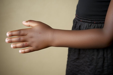 Child with atopic eczema, close-up on arm, skin problemの素材
