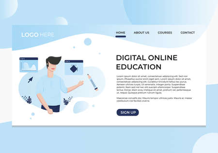 Modern design concepts Digital Online Education for websites and mobile websites. Vector illustration of landing page template, with a man presentationのイラスト素材