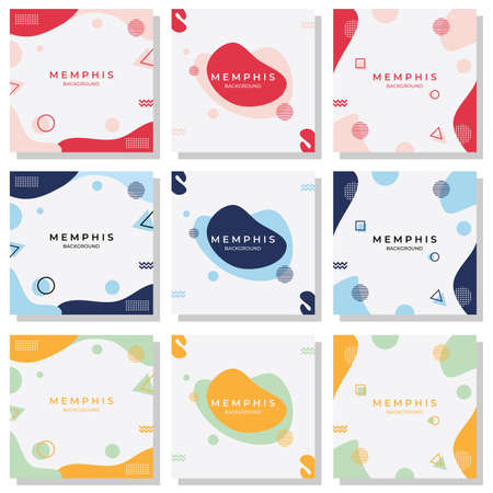 Set of minimalist background with memphis elements, liquid and waves. for social media posting templates, wallpapers, backgrounds and many moreのイラスト素材