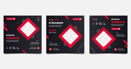 Modern social media post templates. Red and black colors. Vector illustrationのイラスト素材