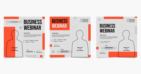 Minimalist set of social media post templates on white and red Geometric background. perfect for business webinars, online conference events, online education, etc.のイラスト素材